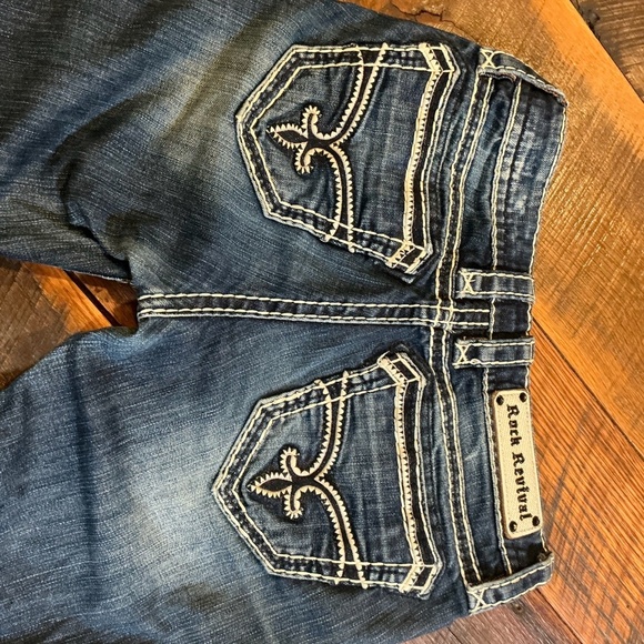 Rock Revival Sharon Skinny Jeans Dark Wash Distressed Embroidered Size 27 - Picture 9 of 12